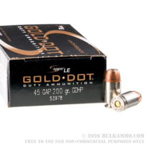 50 Rounds of 45 GAP Ammo by Speer Gold Dot - 200gr JHP