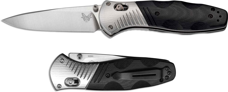 Benchmade Barrage AXIS-Assisted Folding Knife 3.6" M390 Satin Plain Blade, Black G10 and Aluminum Handles