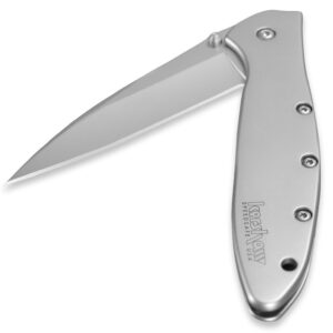 Kershaw 1660 Ken Onion Leek Assisted Flipper Knife 3" Bead Blast Plain Blade, Stainless Steel Handles