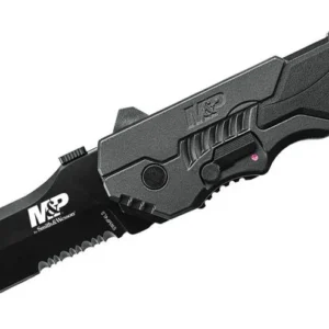 Smith & Wesson SWMP4LS M&P MAGIC Assisted Flipper 3.6" Black Combo Blade, Black Aluminum Handles with Rubber Inlay