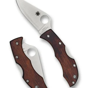 Spyderco Delica Folding Knife 2.9" HAP40/SUS410 Satin Plain Blade Mahogany Pakkawood Handles KnifeCenter Exclusive - C11WDP
