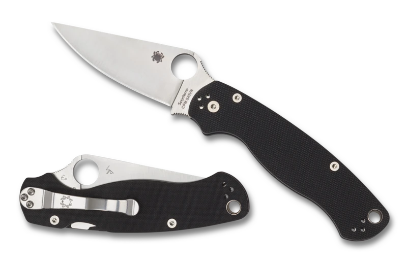 Spyderco Paramilitary 2 Folding Knife 3.42" S30V Satin Plain Blade, Black G10 Handles