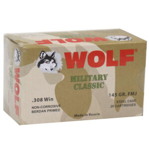 WOLF MILITARY CLASSIC 308 WINCHESTER AMMO 145 GRAIN FULL METAL JACKET